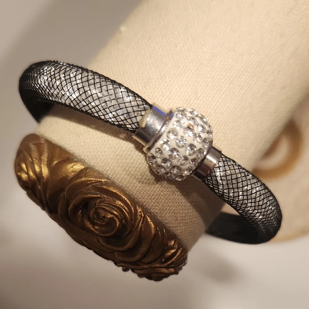Silver and Black Mesh Bracelet